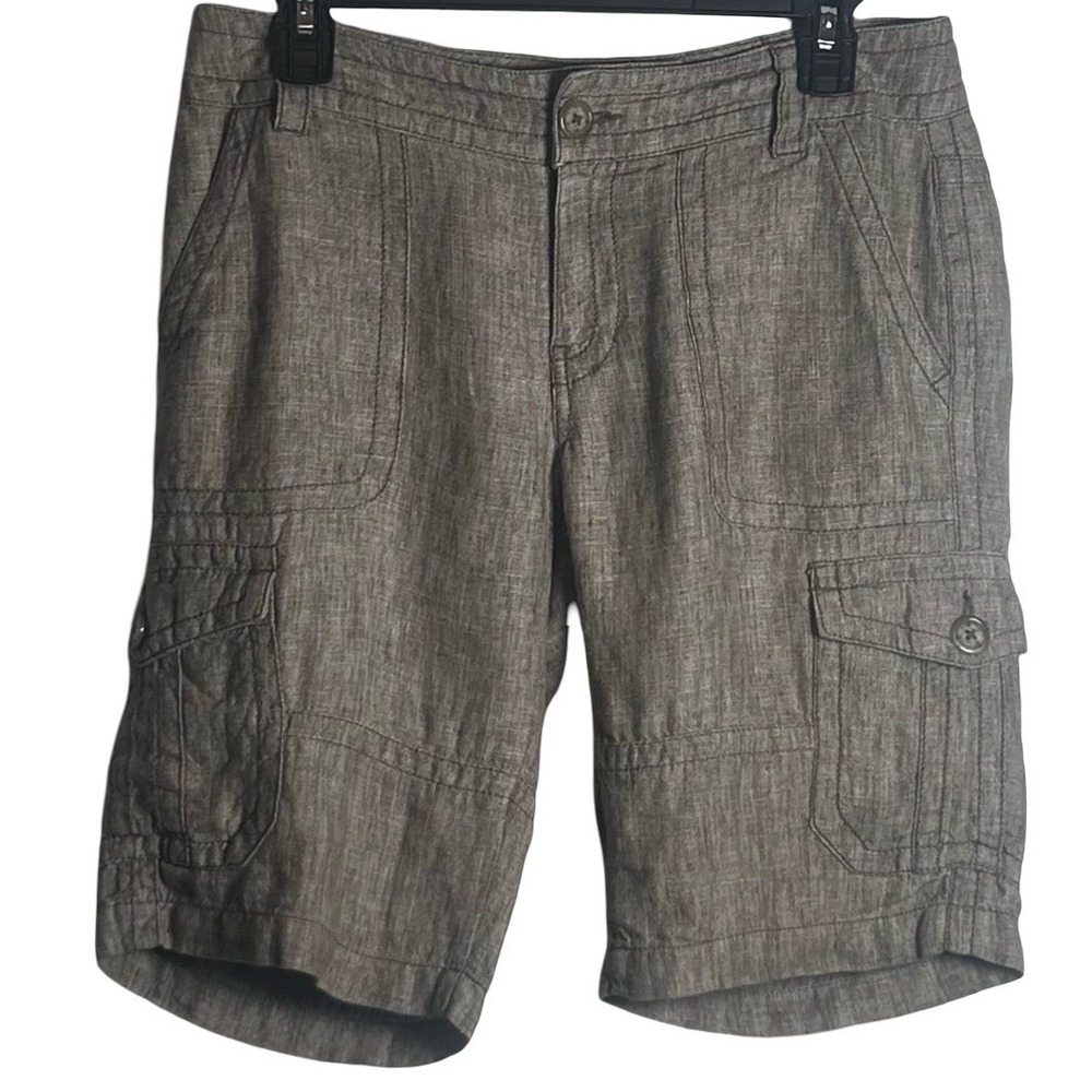 Cabi 100% Linen Cargo Shorts Size 4 Travel Resortwear Lagenlook Minimalist